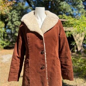 Vintage Ms Pioneer Rusty Brown Corduroy Coat with Shearling Collar
